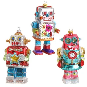 RAZ 5.5" Robot de Vidrio Soplado Adorno de Navidad-Elección de Cuerpo Rojo, Verde Azulado o Blanco - Imagen 1 de 4