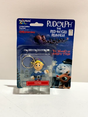 RUDOLPH RED NOSED REINDEER PLAYING MANTIS HERBIE KEYCHAIN FIGURE VINTAGE CVS NEW - Image 1 of 3