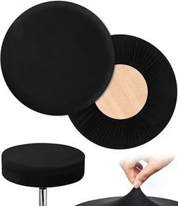 Black Bar Stool Covers Round, 2 Pcs High Elastic Circle Stool Cover, Soft Chair - Picture 1 of 7