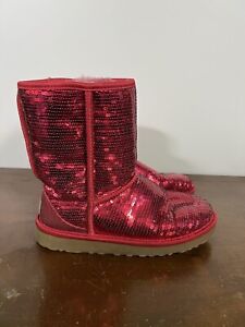 UGG Australia Red Sequin 3161 Classic Short Boots Womens Size 7 Shearling Lined
