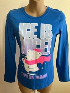 Limited Too Tshirt,Long Sleeve,Graphic Art,Theme:Stop Global Warming,Blue,Sz 12 - Picture 1 of 4