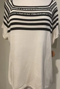 AUSTIN REED Black & Cream Silk & Cotton Short Sleeve Knit Top~Size 1X New w Tags - Picture 1 of 6