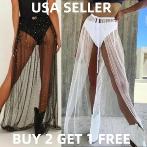 Women Star Chiffon Mesh Bikini Cover Up Maxi Skirt Beach Swimming Wrap Dress - Picture 1 of 6
