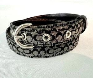NWT Vintage COACH Canvas Jacquard CC Logo Silver/Oak/Dark Brown Skinny Belt sz S - Picture 1 of 11