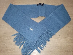 RALPH LAUREN MENS BLUE WOOL SCARF 50 INCH LONG YELLOW HORSE FRINGE TRIM - Picture 1 of 1