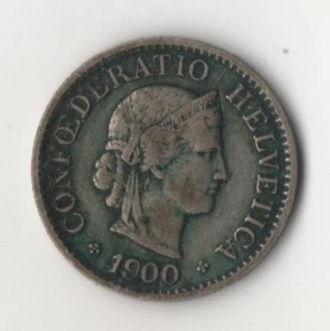 1900 B Switzerland 5 Rappen Swiss Helvetia Copper Nickel 5 Cent Coin - Picture 1 of 2