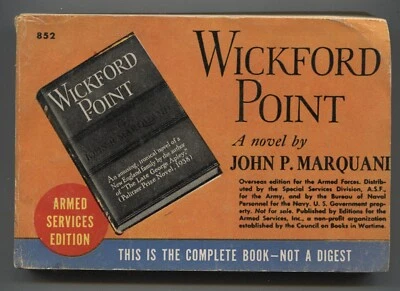 WICKFORD POINT Novel by John P. Marquand Armed Services Edition 852 2nd print Foto 1 de 2