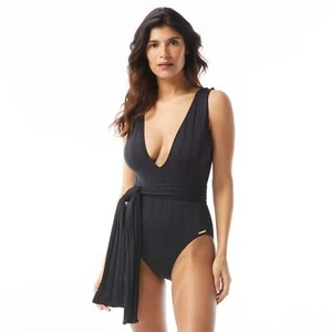 Vince Camuto Women's Standard Plunge V-Neck ONE Piece, Black Size 14 DEFECT - Picture 1 of 3