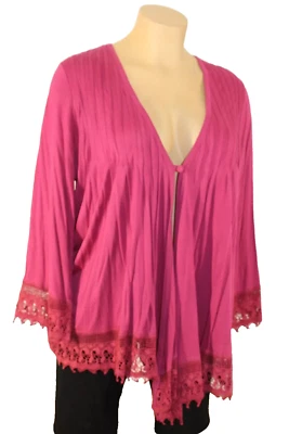 NEW Ulla Popken Raspberry  w/Crochet Cardigan Crochet Lace Trim Plus Sz-36/38 5X - Изображение 1 из 3