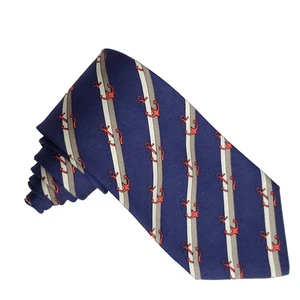 Hermes Mens Silk Tie Necktie Nautical Anchor Boating Sailing Navy Blue Red - Picture 1 of 7