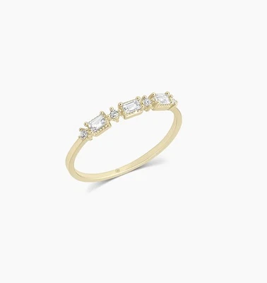GORJANA 14K SOLID GOLD BAGUETTE WHITE TOPAZ AND DIAMOND RING SIZE 7 - Image 1 of 4