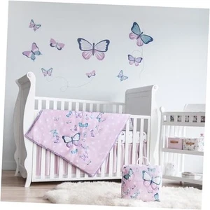 Butterfly Crib Bedding Set for Girls - 5 Pieces Including Baby Girl Blanket, 2 - Picture 1 of 7