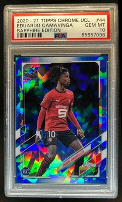 2020 Topps Chrome Sapphire UEFA Eduardo Camavinga RC Rookie #44 PSA 10 - Image 1 of 2