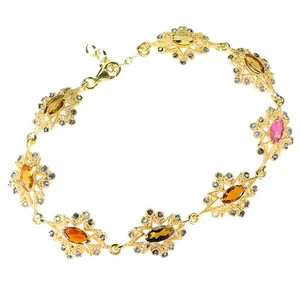 Bracciale Argento Sterling 925 Marchesa Tormalina Zaffiro Gemma Gioielli 8in - Foto 1 di 14