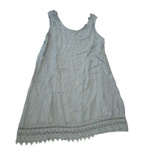 Rosemarine Gray Linen Shift Dress Back Neck Tie Women Size L Italy Lace Bottom - Picture 1 of 6