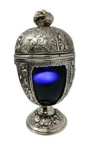 Fred Zimbalist Swiss Ornate Pedestal Chalice with Cobalt Blue Jar and Music Box - Picture 1 of 4