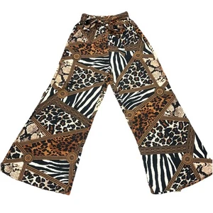 EASEL Women's S High Waist Wide Leg Pant Patch Animal Print Festival Hippie Boho - Picture 1 of 9
