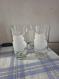 4 Vintage Mid-Century Retro White Owl 5 5/8" Tall Glasses - Picture 1 of 4