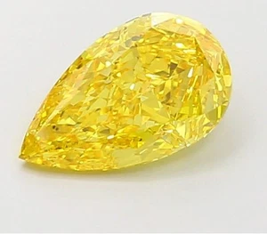 Lab Grown IGI Certified HPHT Diamond PEAR 1.50 Ct Fancy Vivid Yellow VS2 - Picture 1 of 7
