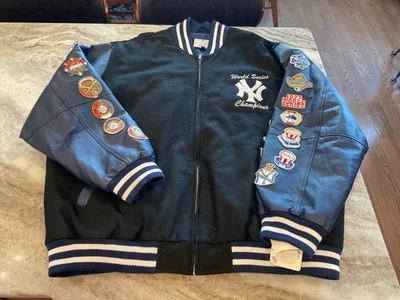 G-III SPORTS NEW YORK YANKEES “CHAMPIONS” Wool with leather sleeves jacket. 3XL - Image 1 of 4