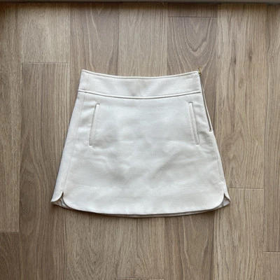J Crew Wool Mini Skirt A-Line Front Pockets Lined Cream Women's Size 4 - Image 1 of 4