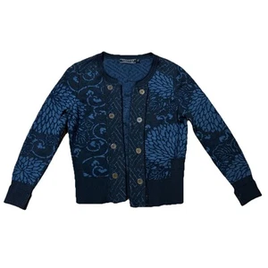 Peruvian Connection Womens XS Double Button Cardigan Sweater Blue Floral Cotton - Picture 1 of 8