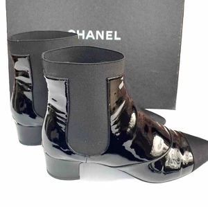 CHANEL AUTHENTIC PATENT LEATHE SHORT BOOT Size EU 38.5 USA 8.5 Made In Italy - Picture 1 of 6