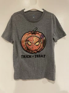 Old Navy Kids Boys Spider-Man Pumpkin Halloween Cotton Blend Shirt Dark Gray M 8 - Picture 1 of 4
