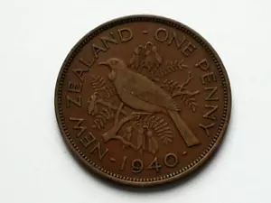 New Zealand 1940 ONE PENNY (1d) Coin with Tui Bird & King George VI - Picture 1 of 2