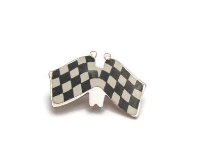 Double Checkered Flag Pin Silver Tone - Image 1 of 4