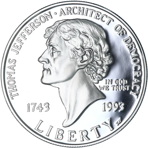 1993 S Jefferson 250th Anniversary Proof Commemorative 90% Silver Dollar US Coin Cover