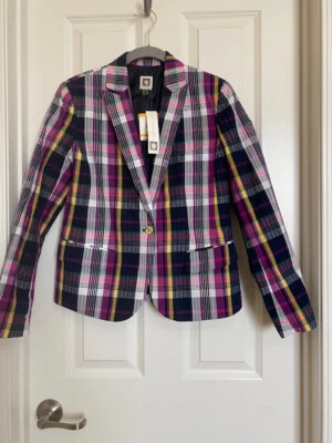 Blazer Anne Klein 100 % algodón a cuadros orquídea combo S Foto 1 de 4