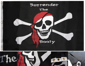 Pirate Surrender The Booty 3x5 3'x5' Nylon 600D 2-Ply Embroidered Flag Banner - Picture 1 of 12
