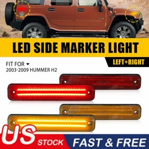 For 2003-2009 HUMMER H2 Pickup LED Side Marker Light Front Rear Set Amber Red 4X - Picture 1 of 12