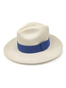 Sombrero Rodante Genuino Panamá Calidad Auténtica con Banda Azul Cobalto - Blanco - Imagen 1 de 12