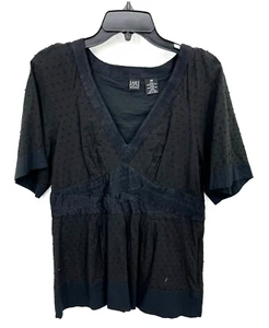 Saks Fifth Avenue Top Damen 14 schwarz Schweizer Punkte V-Ausschnitt Schößchen Taille Boho - Bild 1 von 7