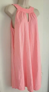 C &C California Pink Linen Dress Sz SM Shift Key Hole Halter Beach Casual Cover - Picture 1 of 6