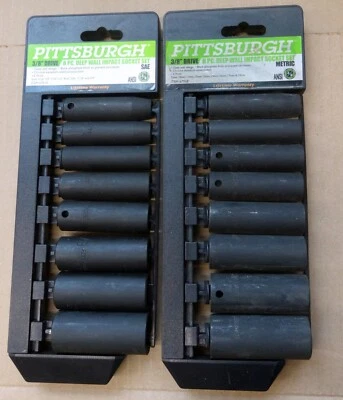 3/8"  Drive PITTSBURGH 16 Piece Deep Wall Impact Socket Sets  SAE / Metric - Image 1 of 4