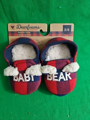 Zapatillas botín de Navidad a cuadros Dearfoams Baby Bear 5-6 forradas de sherpa Foto 1 de 4