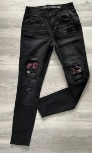 Vanilla Star Mid Rise Skinny Jeans Junior Größe 9 schwarz distressed bestickt - Bild 1 von 6