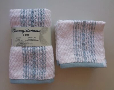 Tommy Bahama KOA COVE AQUA 蓝色白色条纹手巾和洗布套装 6 件套 — 第 1/4 张图片