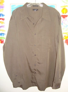 Alfani Mens Long Sleeve Shirt Large Button Up Front Pocket Rayon Polyester Brown - Picture 1 of 5