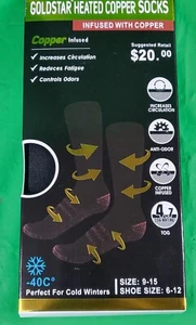 Lot of 2** Pack Goldstar Heated Copper Socks Black Athletic Relief Size: 9-15 - Picture 1 of 5