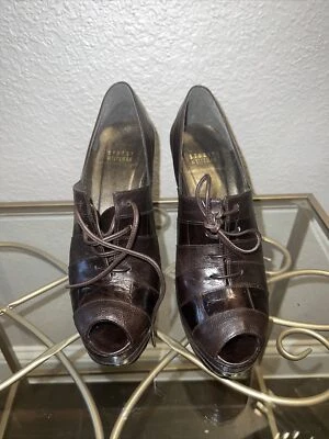 Stuart Weitzman Brown Leather Patchwork Platform Lace Up Booties Sz 7 - Image 1 of 4