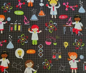 New BTY X 44"W Novelty Fabric Girl Scientist Quilting Sewing Crafting - Picture 1 of 3
