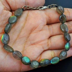 61 Cts Natural 6" Long Labradorite Oval Shape Beads Bracelet SK 29E360 - Picture 1 of 3