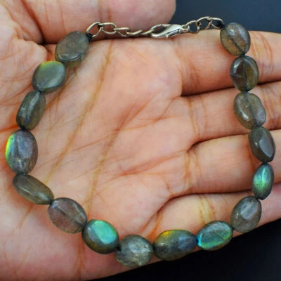 61 Cts Natural 6" Long Labradorite Oval Shape Beads Bracelet SK 29E360 - Image 1 of 3