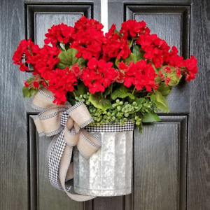 Bucket Wreath for Front Door Farmhouse Wreath Home Office Hanging Decoration
