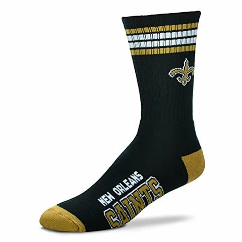 New Orleans Saints Socks Crew Length Large Size Mens 10-13 Shoe NEW! Stripes Cover