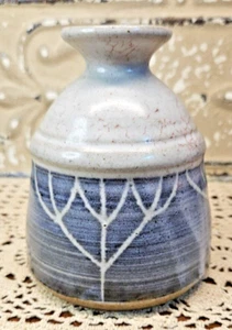 VTG Pottery Signed Blue Gray Glazed Studio Art Primitive Jug Vase Tree Design - Picture 1 of 9